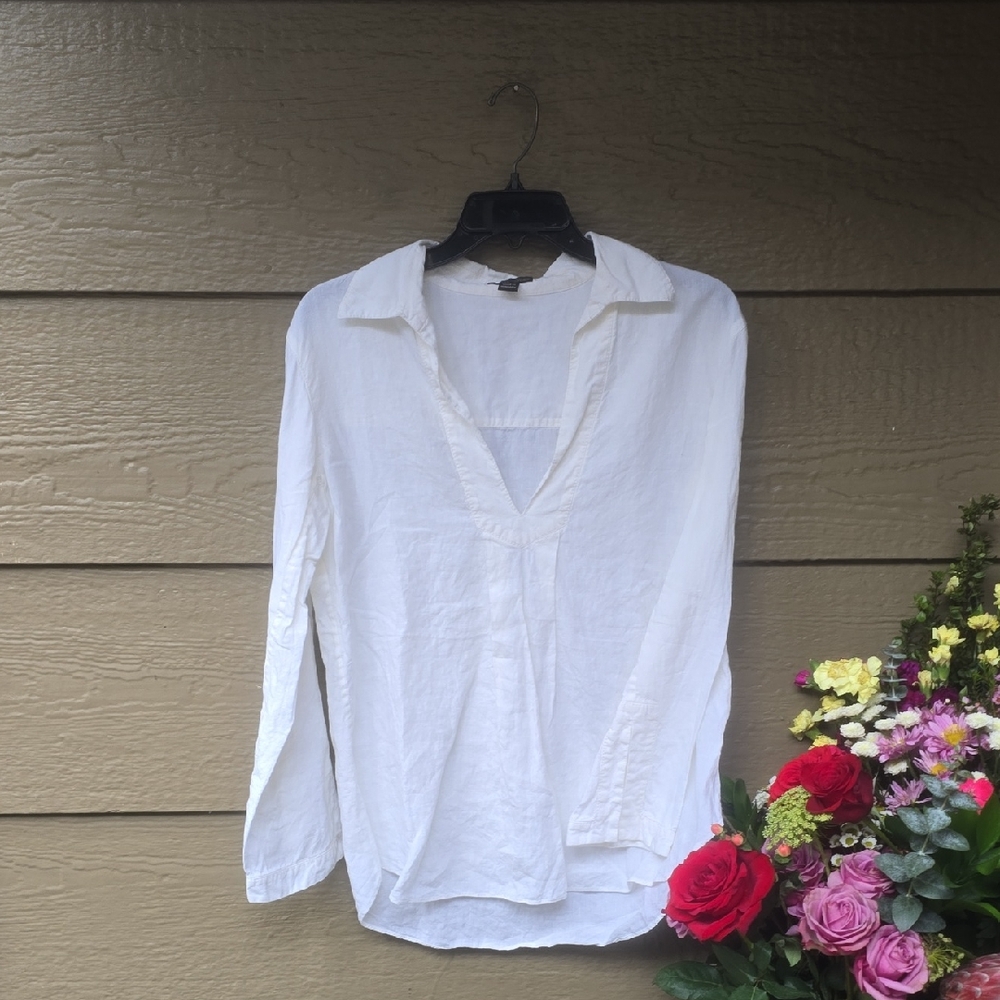 Strenesse Gabrielle Strehle Off White Linen V Neck Tunic Top Size 6